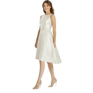 Dessy Collection Womens Park Avenue Brocade Cloudy Gold High Low Size 0 NWT